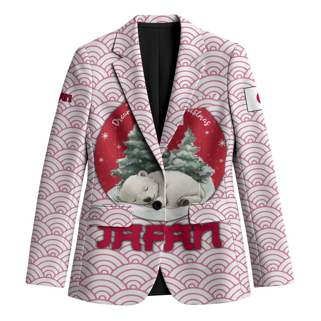 Japan Christmas Blazer with Sleeping Polar Bear Pine Trees and Chrysanthemum Crest Pattern - Wonder Print Shop
