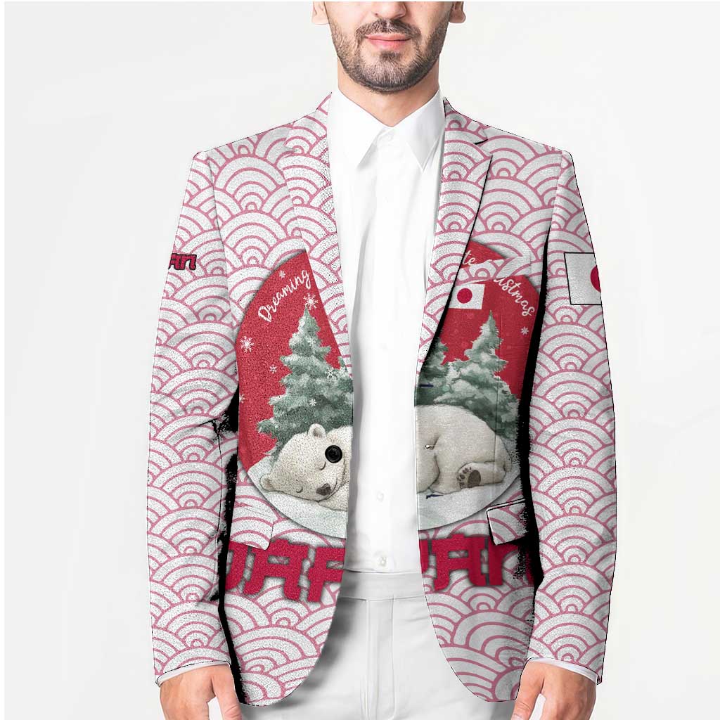 Japan Christmas Blazer with Sleeping Polar Bear Pine Trees and Chrysanthemum Crest Pattern - Wonder Print Shop