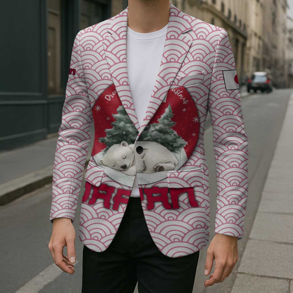 Japan Christmas Blazer with Sleeping Polar Bear Pine Trees and Chrysanthemum Crest Pattern - Wonder Print Shop
