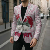 Japan Christmas Blazer with Sleeping Polar Bear Pine Trees and Chrysanthemum Crest Pattern - Wonder Print Shop
