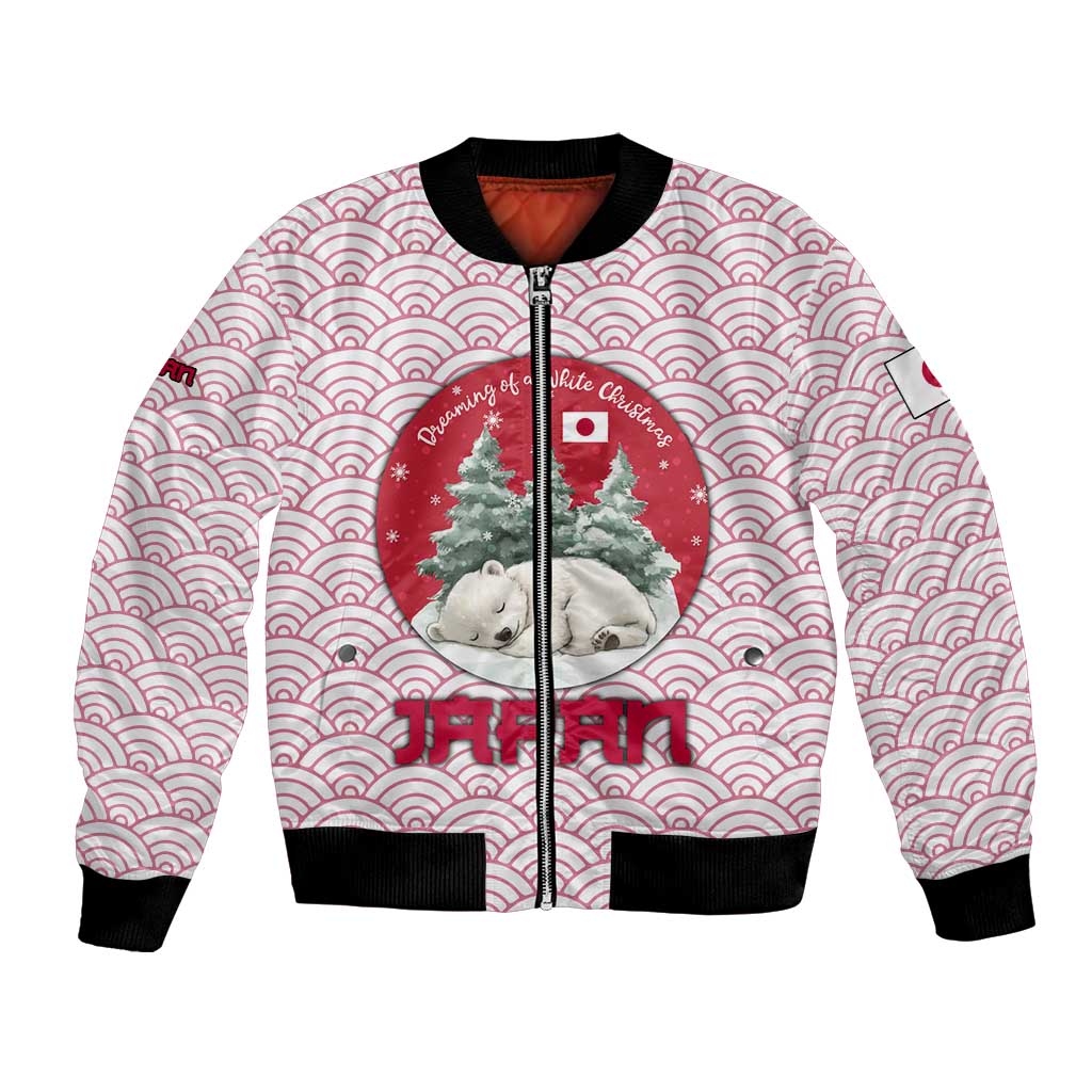 Japan Christmas Bomber Jacket with Sleeping Polar Bear Pine Trees and Chrysanthemum Crest Pattern - Wonder Print Shop