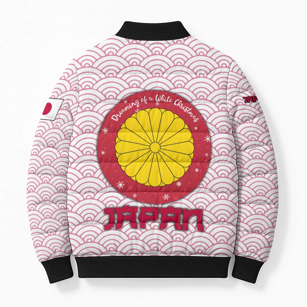 Japan Christmas Bomber Puffer Jacket with Sleeping Polar Bear Pine Trees and Chrysanthemum Crest Pattern - Wonder Print Shop