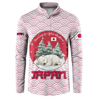 Japan Christmas Button Sweatshirt with Sleeping Polar Bear Pine Trees and Chrysanthemum Crest Pattern - Wonder Print Shop
