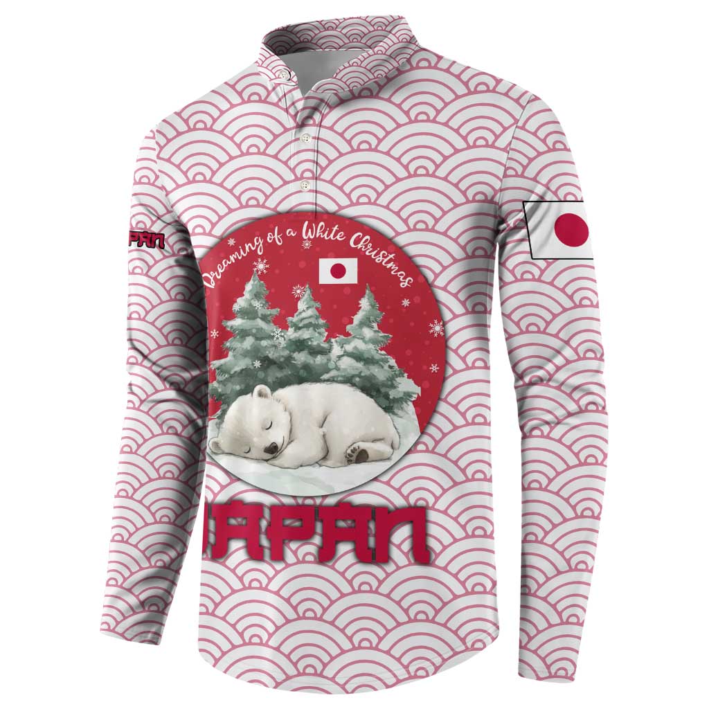 Japan Christmas Button Sweatshirt with Sleeping Polar Bear Pine Trees and Chrysanthemum Crest Pattern - Wonder Print Shop