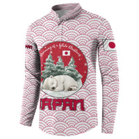 Japan Christmas Button Sweatshirt with Sleeping Polar Bear Pine Trees and Chrysanthemum Crest Pattern - Wonder Print Shop