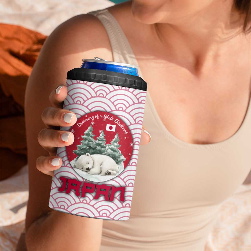 Japan Christmas 4 in 1 Can Cooler Tumbler with Sleeping Polar Bear Pine Trees and Chrysanthemum Crest Pattern - Wonder Print Shop