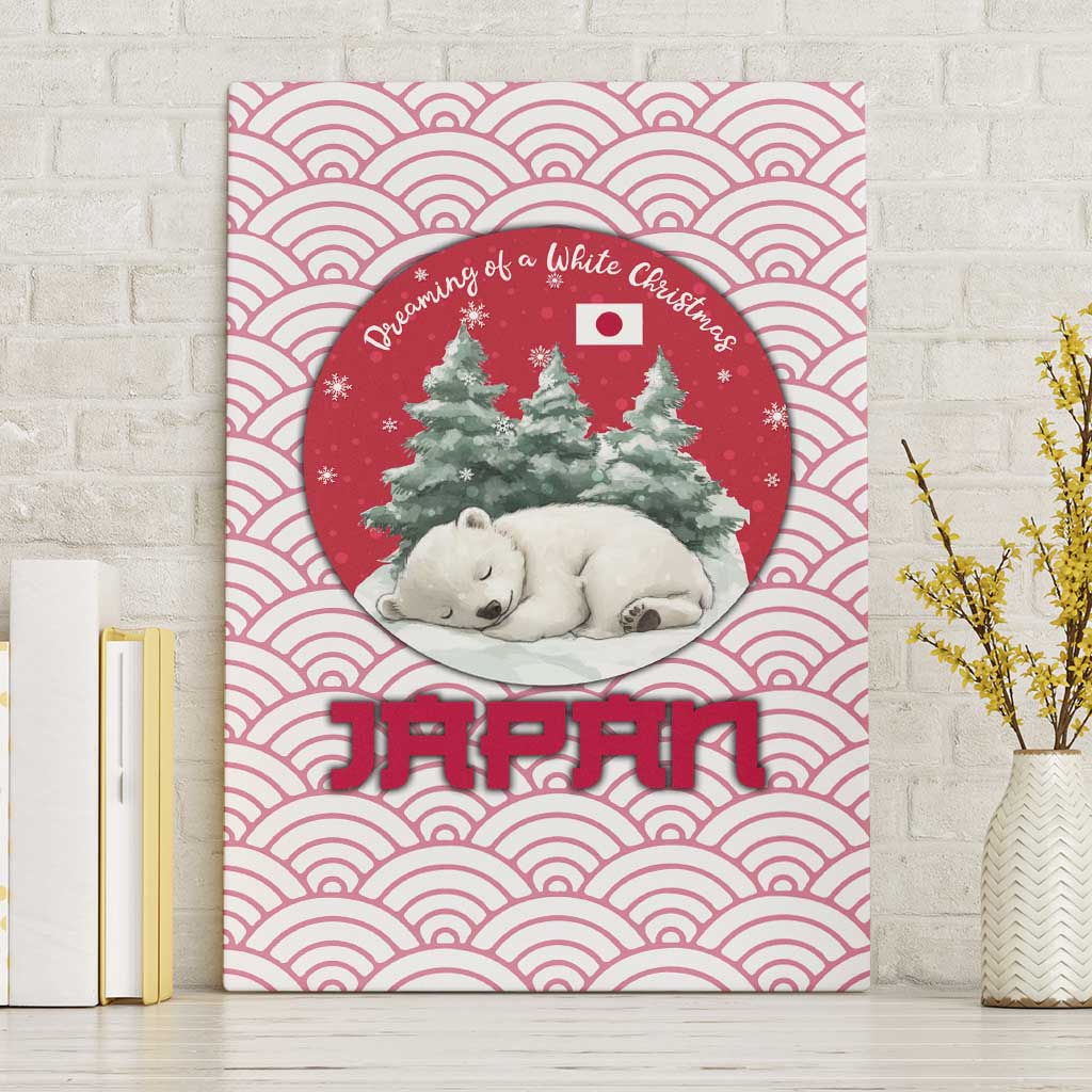 Japan Christmas Canvas Wall Art with Sleeping Polar Bear Pine Trees and Chrysanthemum Crest Pattern - Wonder Print Shop