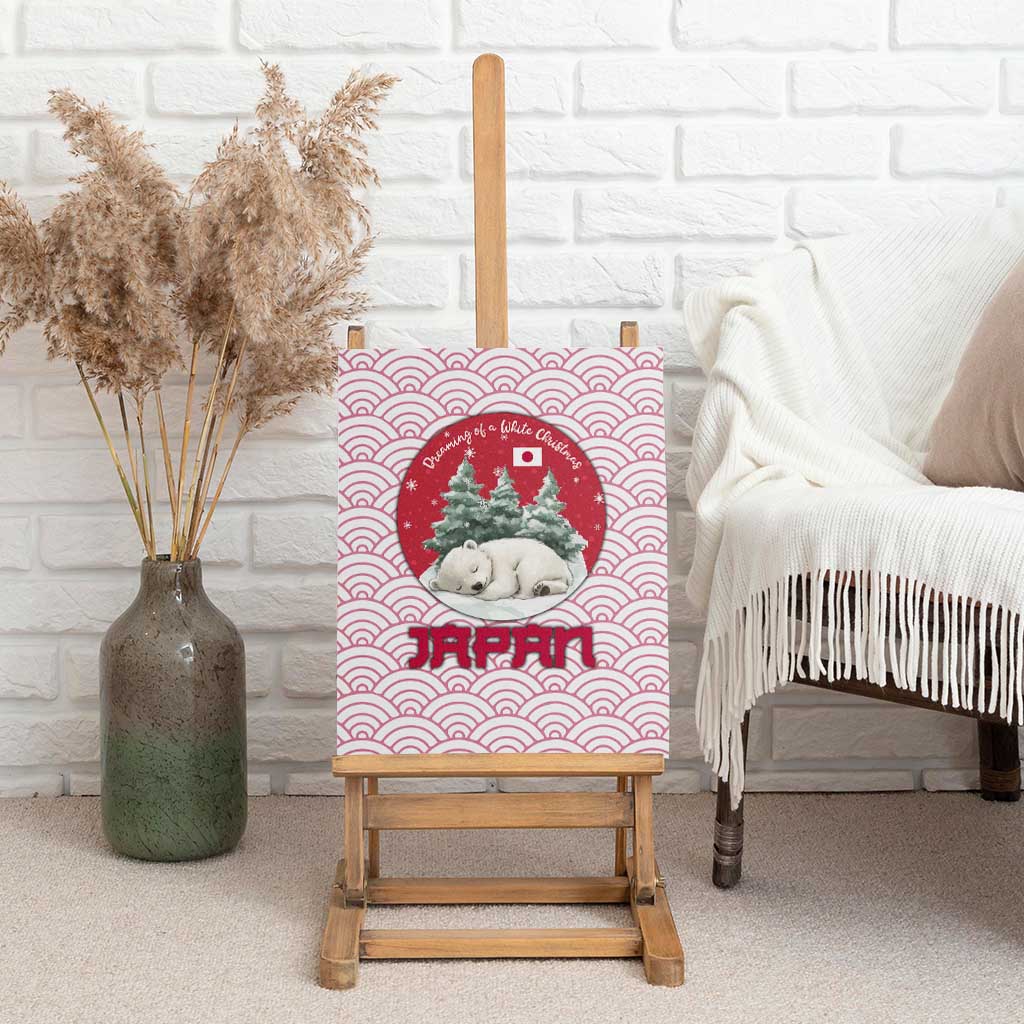 Japan Christmas Canvas Wall Art with Sleeping Polar Bear Pine Trees and Chrysanthemum Crest Pattern - Wonder Print Shop
