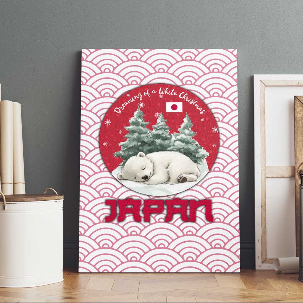 Japan Christmas Canvas Wall Art with Sleeping Polar Bear Pine Trees and Chrysanthemum Crest Pattern - Wonder Print Shop