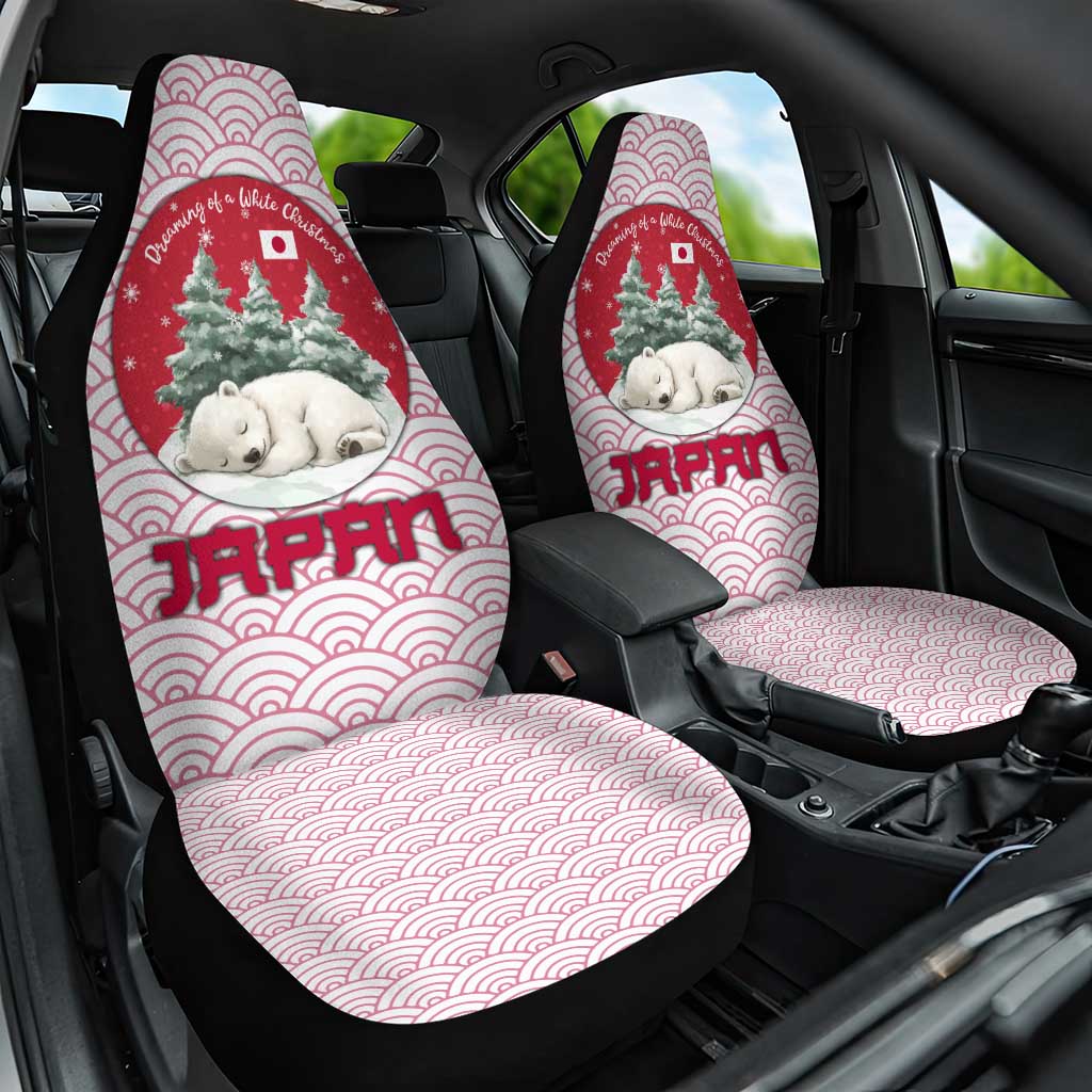 Japan Christmas Car Seat Cover with Sleeping Polar Bear Pine Trees and Chrysanthemum Crest Pattern - Wonder Print Shop