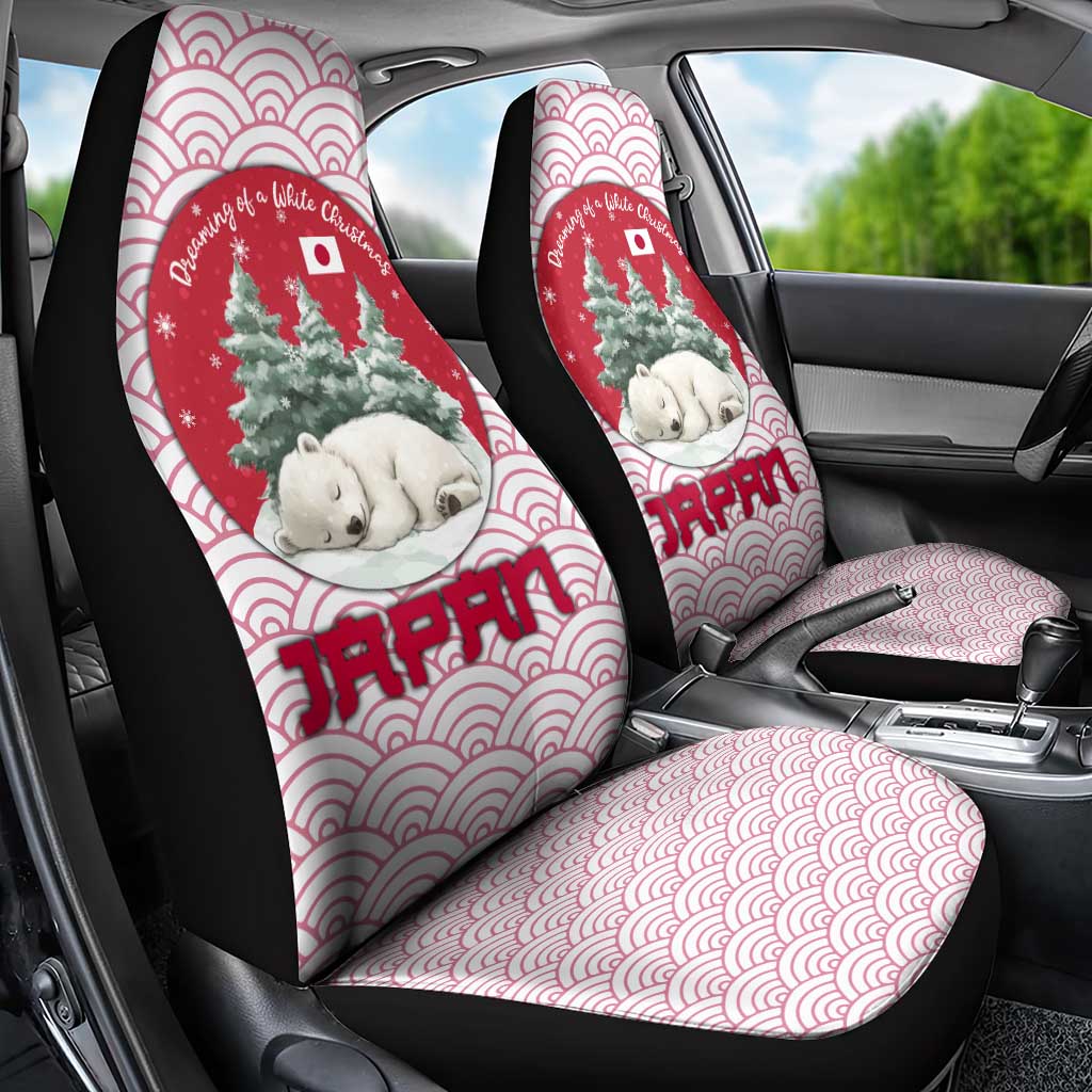 Japan Christmas Car Seat Cover with Sleeping Polar Bear Pine Trees and Chrysanthemum Crest Pattern - Wonder Print Shop