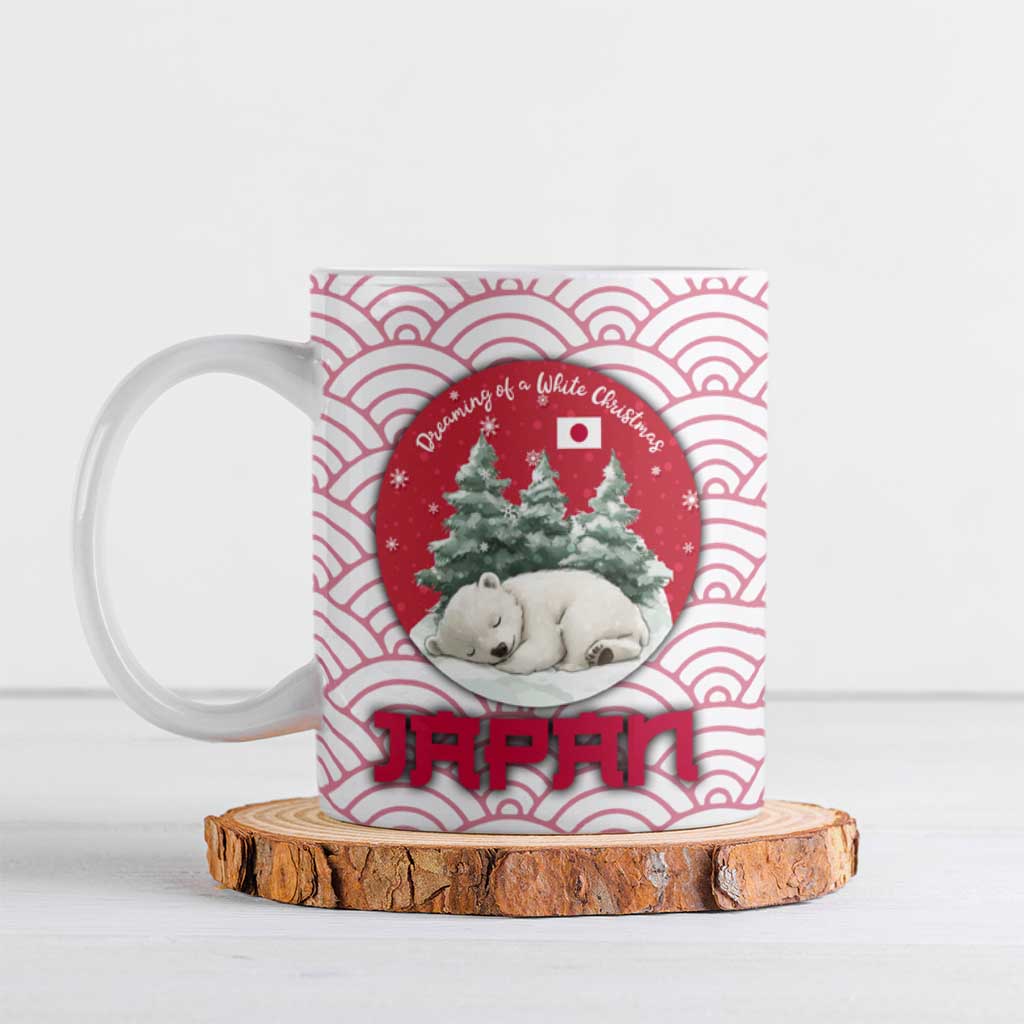 Japan Christmas Ceramic Mug with Sleeping Polar Bear Pine Trees and Chrysanthemum Crest Pattern - Wonder Print Shop