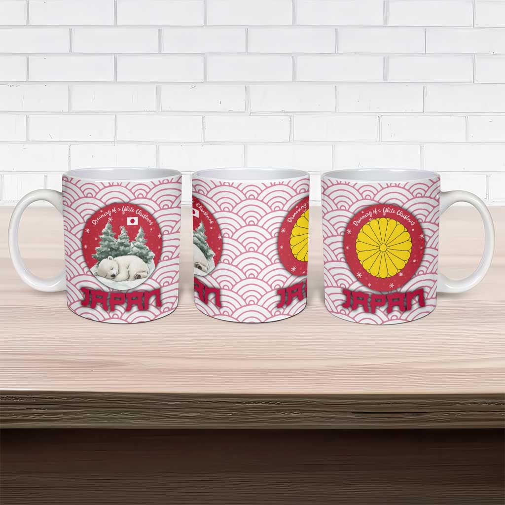 Japan Christmas Ceramic Mug with Sleeping Polar Bear Pine Trees and Chrysanthemum Crest Pattern - Wonder Print Shop