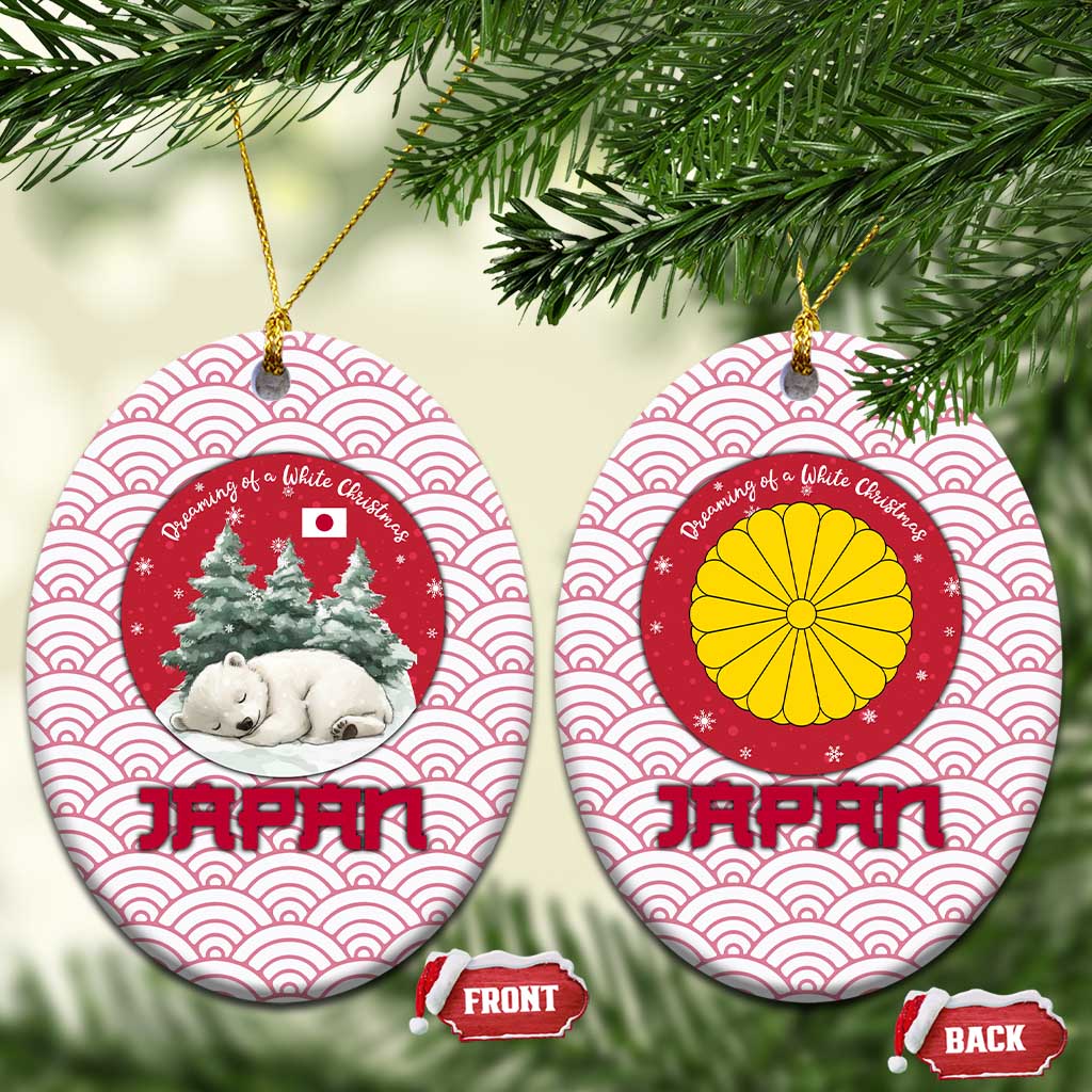Japan Christmas Ceramic Ornament with Sleeping Polar Bear Pine Trees and Chrysanthemum Crest Pattern - Wonder Print Shop