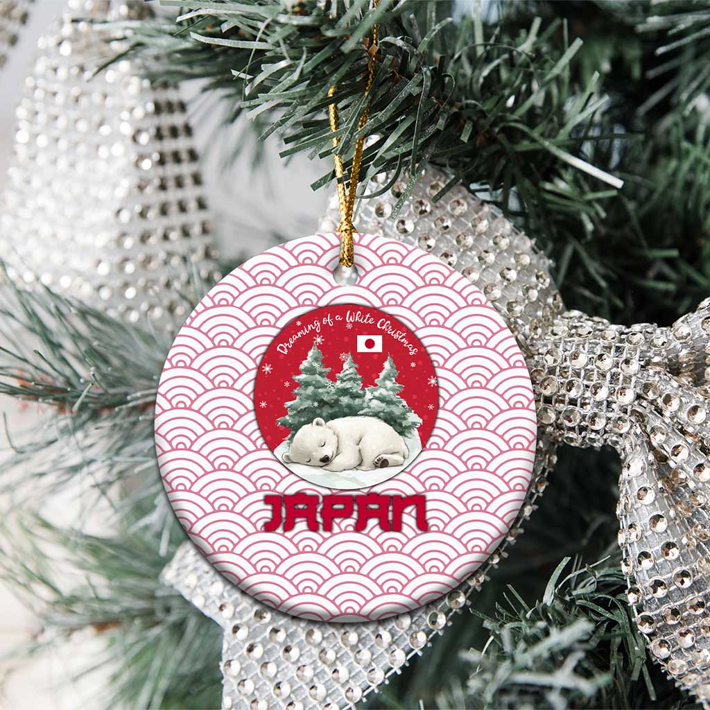 Japan Christmas Ceramic Ornament with Sleeping Polar Bear Pine Trees and Chrysanthemum Crest Pattern - Wonder Print Shop