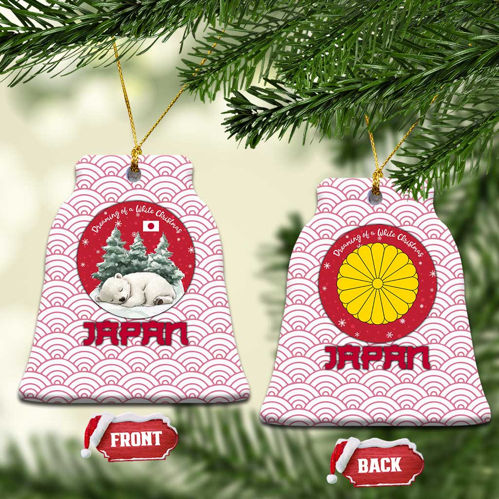 Japan Christmas Ceramic Ornament with Sleeping Polar Bear Pine Trees and Chrysanthemum Crest Pattern - Wonder Print Shop