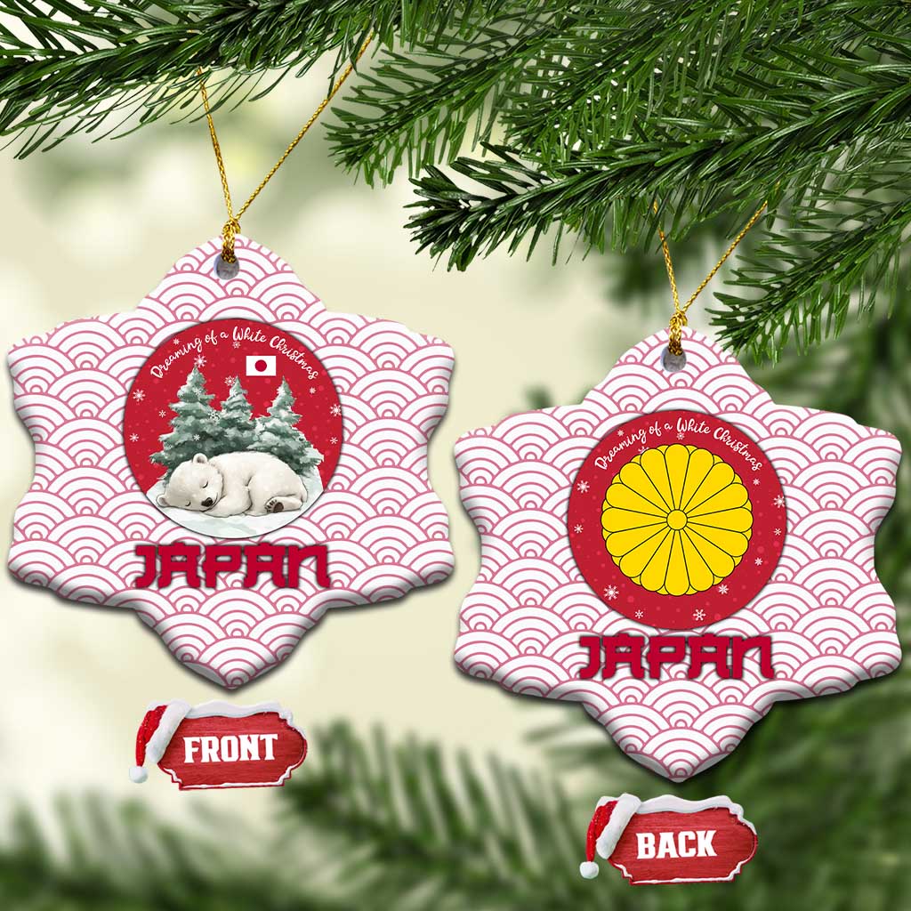 Japan Christmas Ceramic Ornament with Sleeping Polar Bear Pine Trees and Chrysanthemum Crest Pattern - Wonder Print Shop