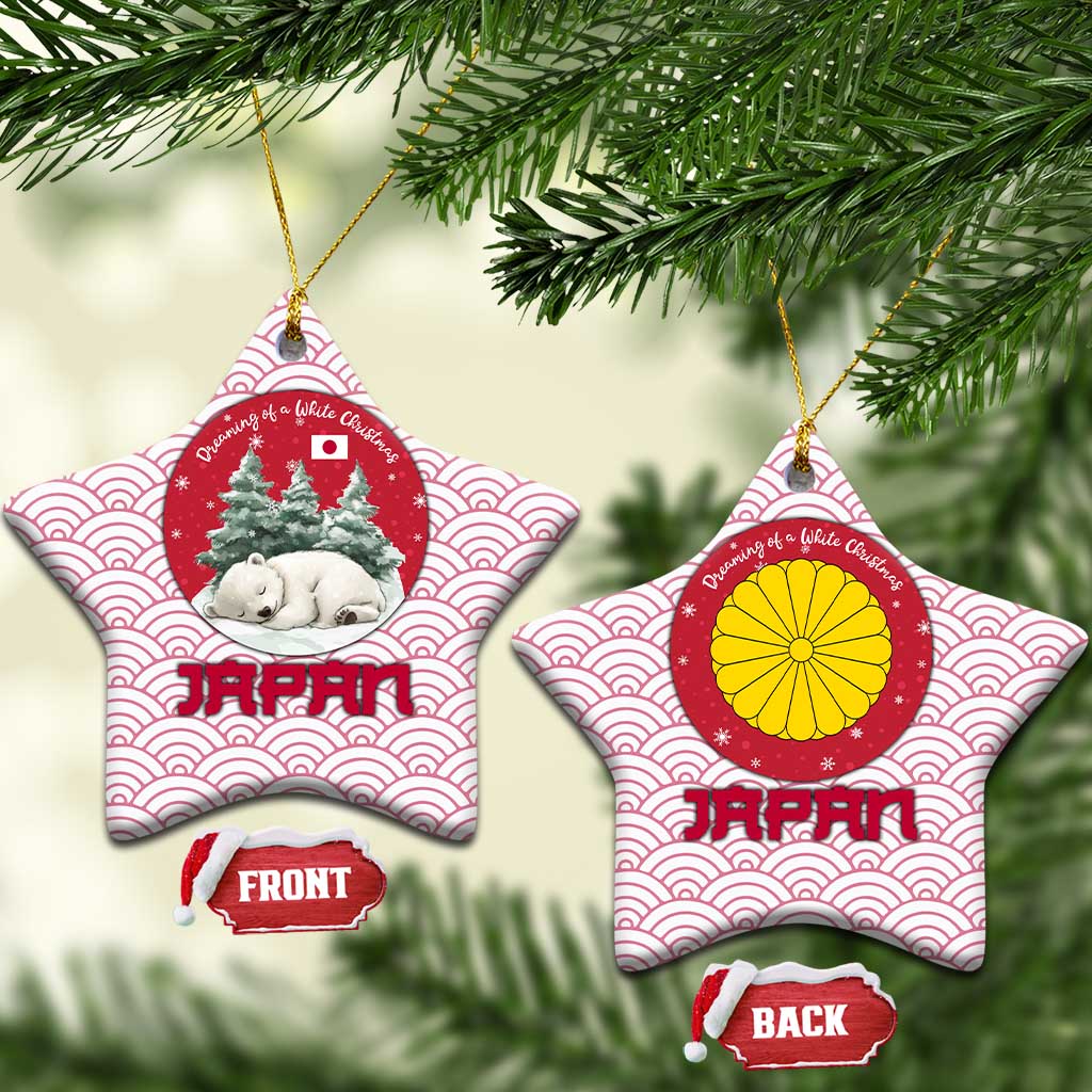Japan Christmas Ceramic Ornament with Sleeping Polar Bear Pine Trees and Chrysanthemum Crest Pattern - Wonder Print Shop