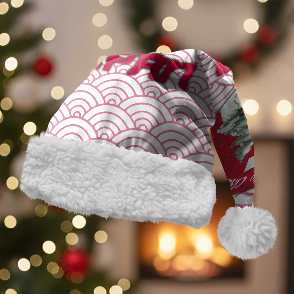 Japan Christmas Santa Hat with Sleeping Polar Bear Pine Trees and Chrysanthemum Crest Pattern - Wonder Print Shop