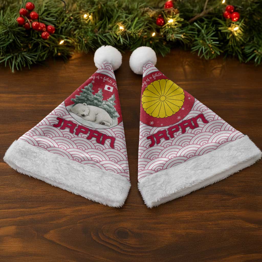 Japan Christmas Santa Hat with Sleeping Polar Bear Pine Trees and Chrysanthemum Crest Pattern - Wonder Print Shop