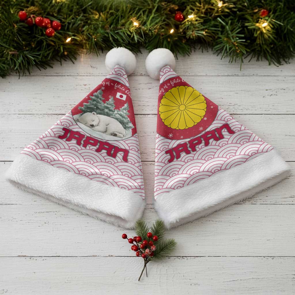 Japan Christmas Santa Hat with Sleeping Polar Bear Pine Trees and Chrysanthemum Crest Pattern - Wonder Print Shop
