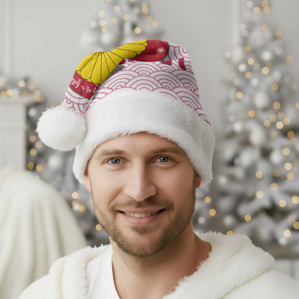 Japan Christmas Santa Hat with Sleeping Polar Bear Pine Trees and Chrysanthemum Crest Pattern - Wonder Print Shop