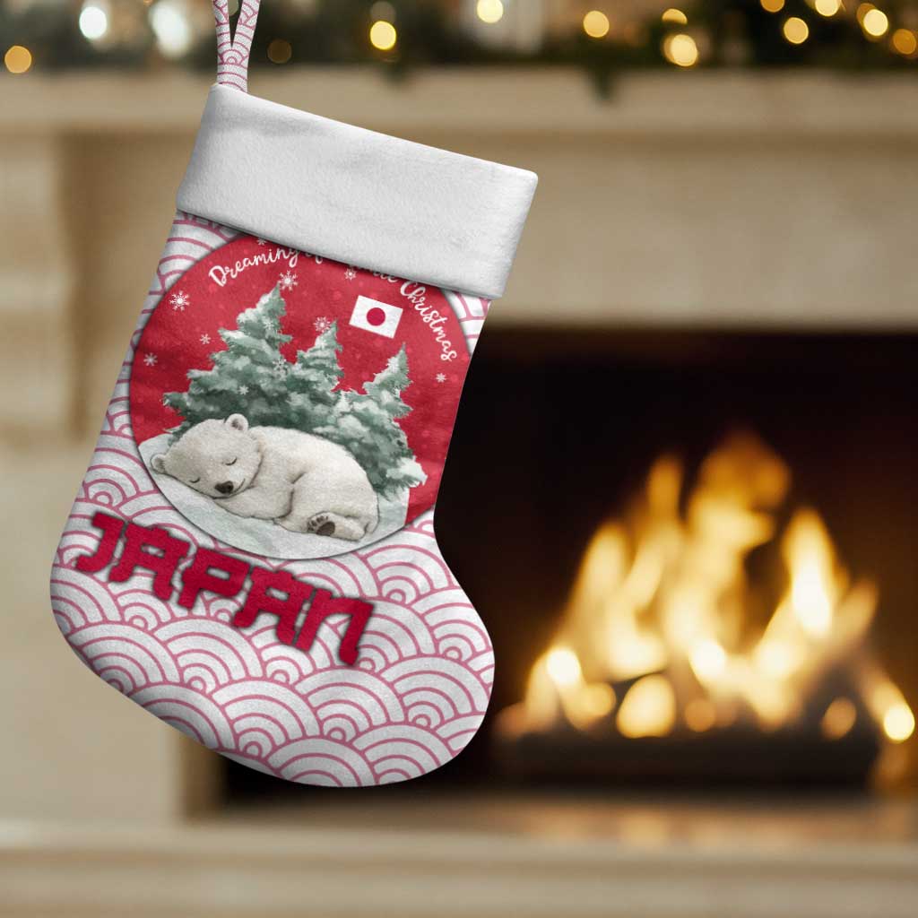 Japan Christmas Stocking with Sleeping Polar Bear Pine Trees and Chrysanthemum Crest Pattern - Wonder Print Shop
