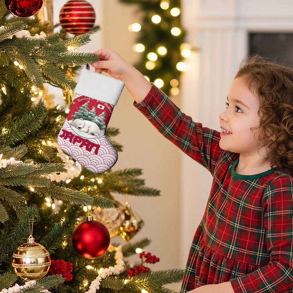 Japan Christmas Stocking with Sleeping Polar Bear Pine Trees and Chrysanthemum Crest Pattern - Wonder Print Shop