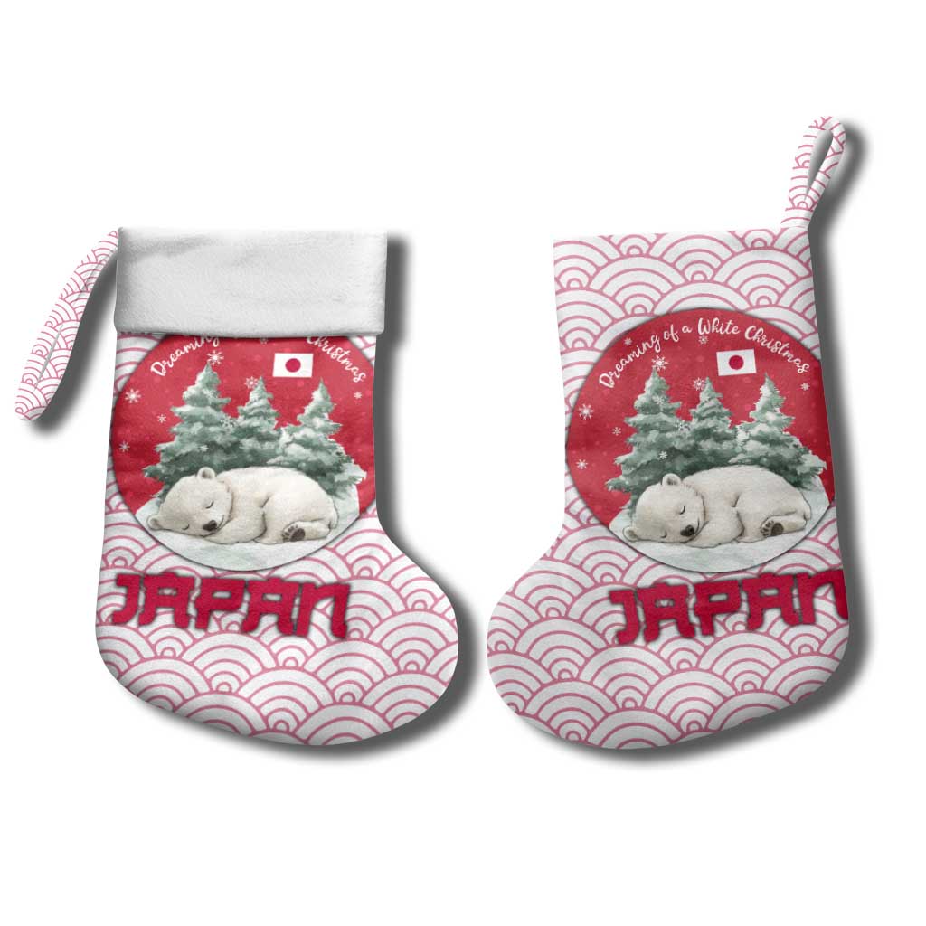 Japan Christmas Stocking with Sleeping Polar Bear Pine Trees and Chrysanthemum Crest Pattern - Wonder Print Shop