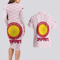 Japan Christmas Couples Matching Long Sleeve Bodycon Dress and Hawaiian Shirt with Sleeping Polar Bear Pine Trees and Chrysanthemum Crest Pattern - Wonder Print Shop