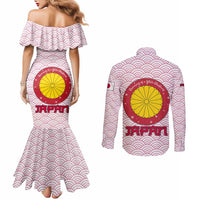 Japan Christmas Couples Matching Mermaid Dress and Long Sleeve Button Shirt with Sleeping Polar Bear Pine Trees and Chrysanthemum Crest Pattern - Wonder Print Shop