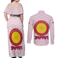 Japan Christmas Couples Matching Off Shoulder Maxi Dress and Long Sleeve Button Shirt with Sleeping Polar Bear Pine Trees and Chrysanthemum Crest Pattern - Wonder Print Shop