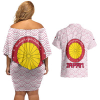 Japan Christmas Couples Matching Off Shoulder Short Dress and Hawaiian Shirt with Sleeping Polar Bear Pine Trees and Chrysanthemum Crest Pattern - Wonder Print Shop