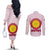 Japan Christmas Couples Matching Off The Shoulder Long Sleeve Dress and Long Sleeve Button Shirt with Sleeping Polar Bear Pine Trees and Chrysanthemum Crest Pattern - Wonder Print Shop