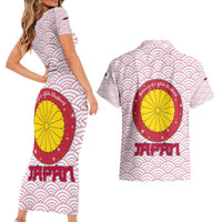 Japan Christmas Couples Matching Short Sleeve Bodycon Dress and Hawaiian Shirt with Sleeping Polar Bear Pine Trees and Chrysanthemum Crest Pattern - Wonder Print Shop
