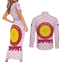 Japan Christmas Couples Matching Short Sleeve Bodycon Dress and Long Sleeve Button Shirt with Sleeping Polar Bear Pine Trees and Chrysanthemum Crest Pattern - Wonder Print Shop