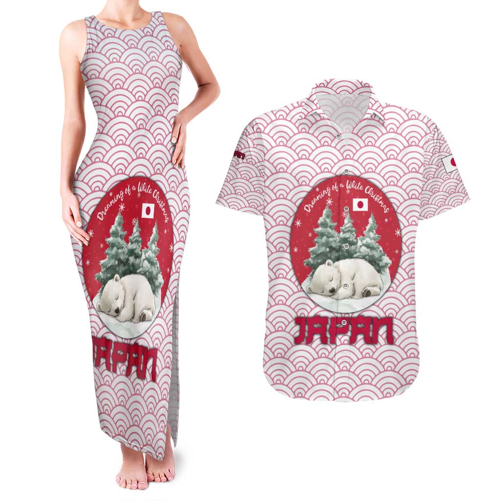 Japan Christmas Couples Matching Tank Maxi Dress and Hawaiian Shirt with Sleeping Polar Bear Pine Trees and Chrysanthemum Crest Pattern - Wonder Print Shop