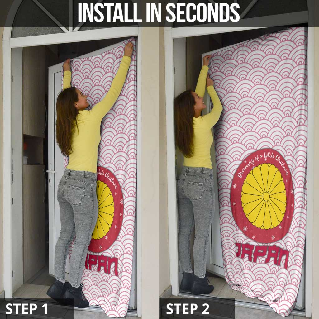 Japan Christmas Door Cover with Sleeping Polar Bear Pine Trees and Chrysanthemum Crest Pattern - Wonder Print Shop