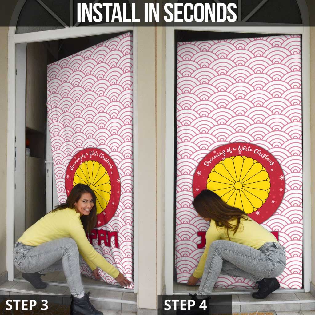 Japan Christmas Door Cover with Sleeping Polar Bear Pine Trees and Chrysanthemum Crest Pattern - Wonder Print Shop