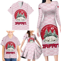 Japan Christmas Family Matching Long Sleeve Bodycon Dress and Hawaiian Shirt with Sleeping Polar Bear Pine Trees and Chrysanthemum Crest Pattern - Wonder Print Shop