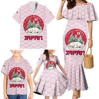 Japan Christmas Family Matching Mermaid Dress and Hawaiian Shirt with Sleeping Polar Bear Pine Trees and Chrysanthemum Crest Pattern - Wonder Print Shop