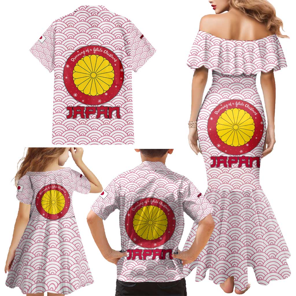 Japan Christmas Family Matching Mermaid Dress and Hawaiian Shirt with Sleeping Polar Bear Pine Trees and Chrysanthemum Crest Pattern - Wonder Print Shop