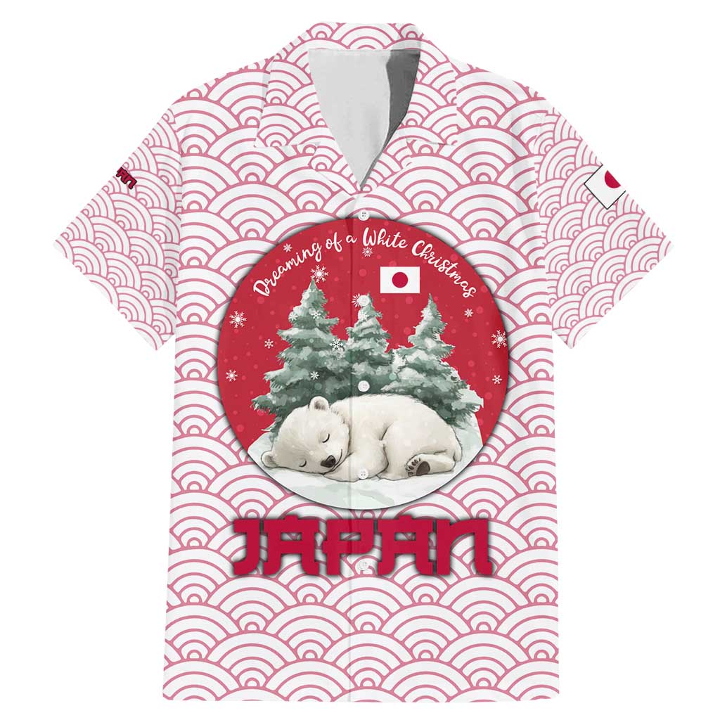 Japan Christmas Family Matching Mermaid Dress and Hawaiian Shirt with Sleeping Polar Bear Pine Trees and Chrysanthemum Crest Pattern - Wonder Print Shop