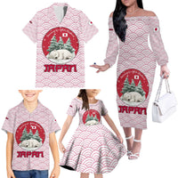 Japan Christmas Family Matching Off The Shoulder Long Sleeve Dress and Hawaiian Shirt with Sleeping Polar Bear Pine Trees and Chrysanthemum Crest Pattern - Wonder Print Shop