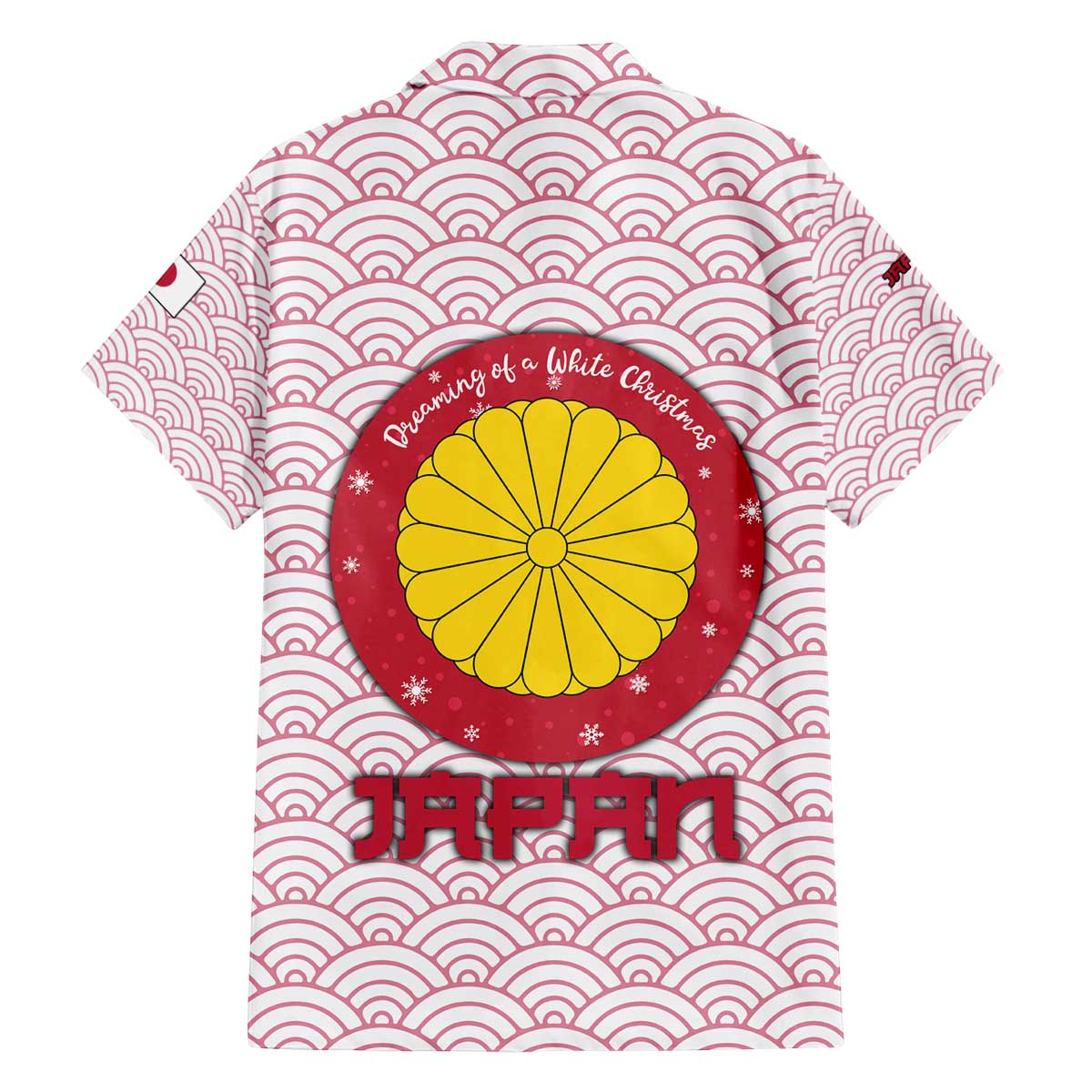 Japan Christmas Family Matching Off The Shoulder Long Sleeve Dress and Hawaiian Shirt with Sleeping Polar Bear Pine Trees and Chrysanthemum Crest Pattern - Wonder Print Shop