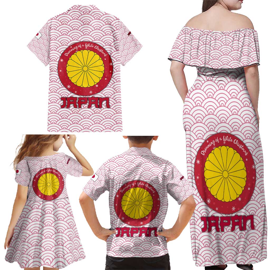 Japan Christmas Family Matching Off Shoulder Maxi Dress and Hawaiian Shirt with Sleeping Polar Bear Pine Trees and Chrysanthemum Crest Pattern - Wonder Print Shop