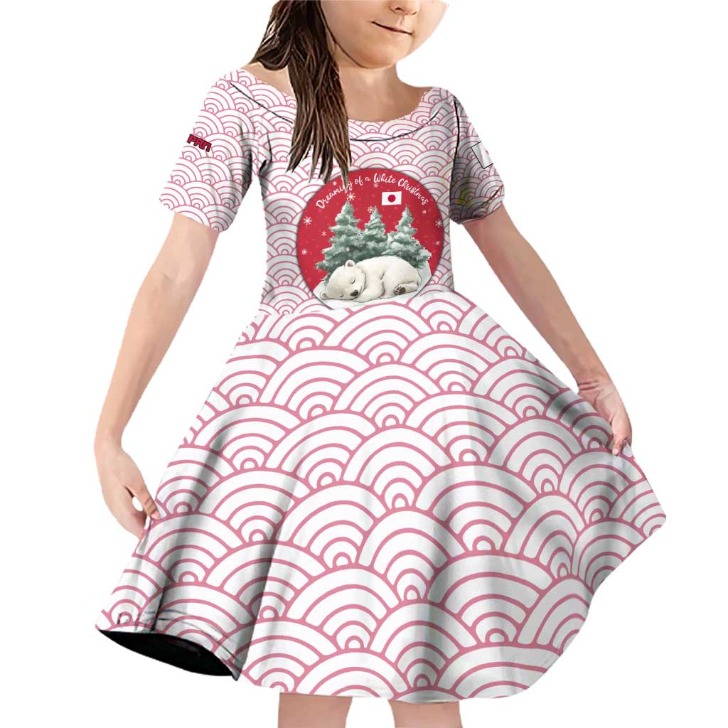 Japan Christmas Family Matching Off Shoulder Short Dress and Hawaiian Shirt with Sleeping Polar Bear Pine Trees and Chrysanthemum Crest Pattern - Wonder Print Shop