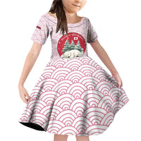 Japan Christmas Family Matching Off Shoulder Short Dress and Hawaiian Shirt with Sleeping Polar Bear Pine Trees and Chrysanthemum Crest Pattern - Wonder Print Shop