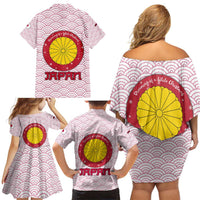 Japan Christmas Family Matching Off Shoulder Short Dress and Hawaiian Shirt with Sleeping Polar Bear Pine Trees and Chrysanthemum Crest Pattern - Wonder Print Shop