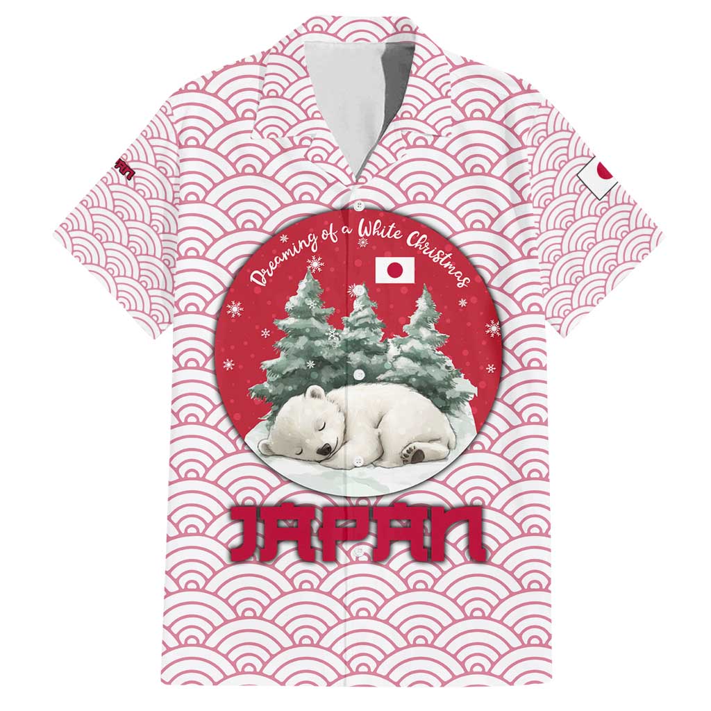 Japan Christmas Family Matching Off Shoulder Short Dress and Hawaiian Shirt with Sleeping Polar Bear Pine Trees and Chrysanthemum Crest Pattern - Wonder Print Shop